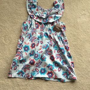 New Tea Collection girls medium blue ruffle tank top with flower design